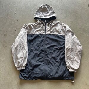 Vintage Wilson Windbreaker Jacket Size XL Gray Navy Blue Full Zip Hooded